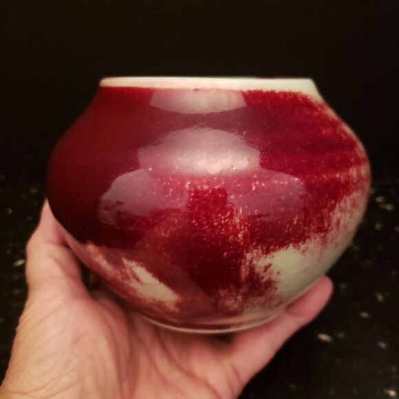 Ceramic Art Pottery Vase Celadon Ruby Red Glazed Signed Vintage - Picture 3 of 12